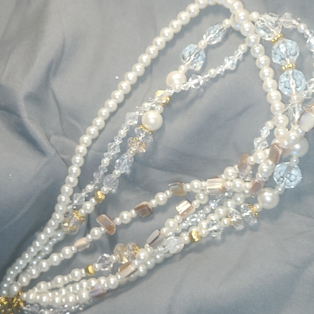 Elegant 4 Strand Pearl and Crystal Necklace